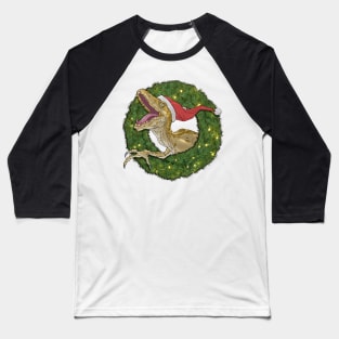 Velociraptor and Christmas Wreathe Baseball T-Shirt